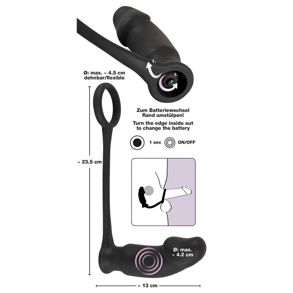 Cockring e plug anale 13 x 4,2 cm Nero