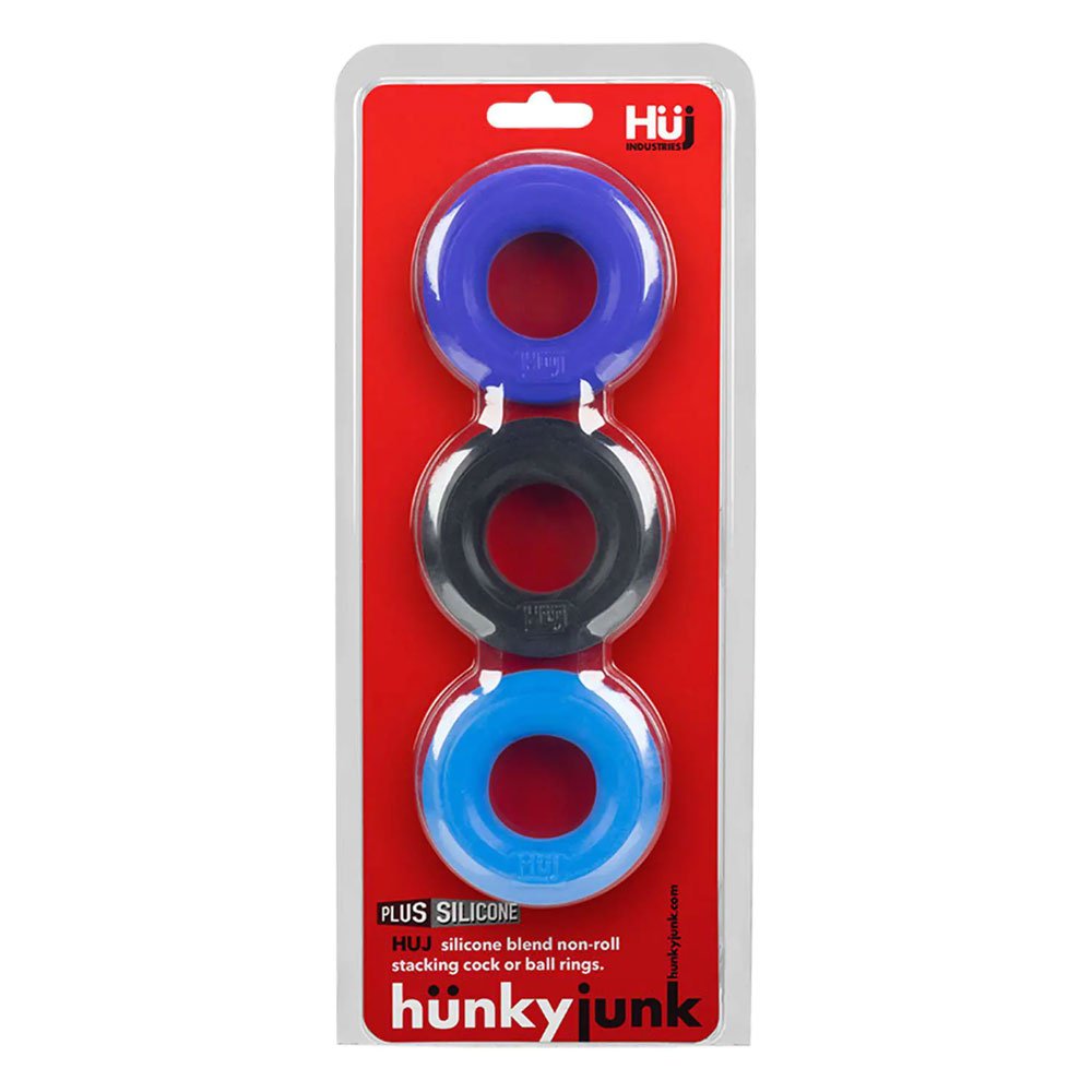 Hünkyjunk Cock Ring 3-Pack - Black Tar + Cobalt + Aqua