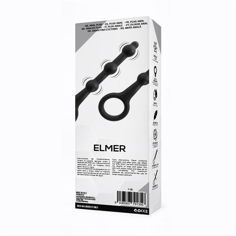 TARDENOCHE Elmer Plug anale con perline e anello di facile estrazione in silicone nero