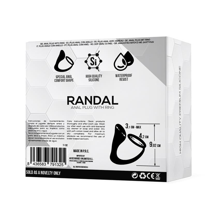 TARDENOCHE Randal Butt Plug con anello per pene in silicone nero