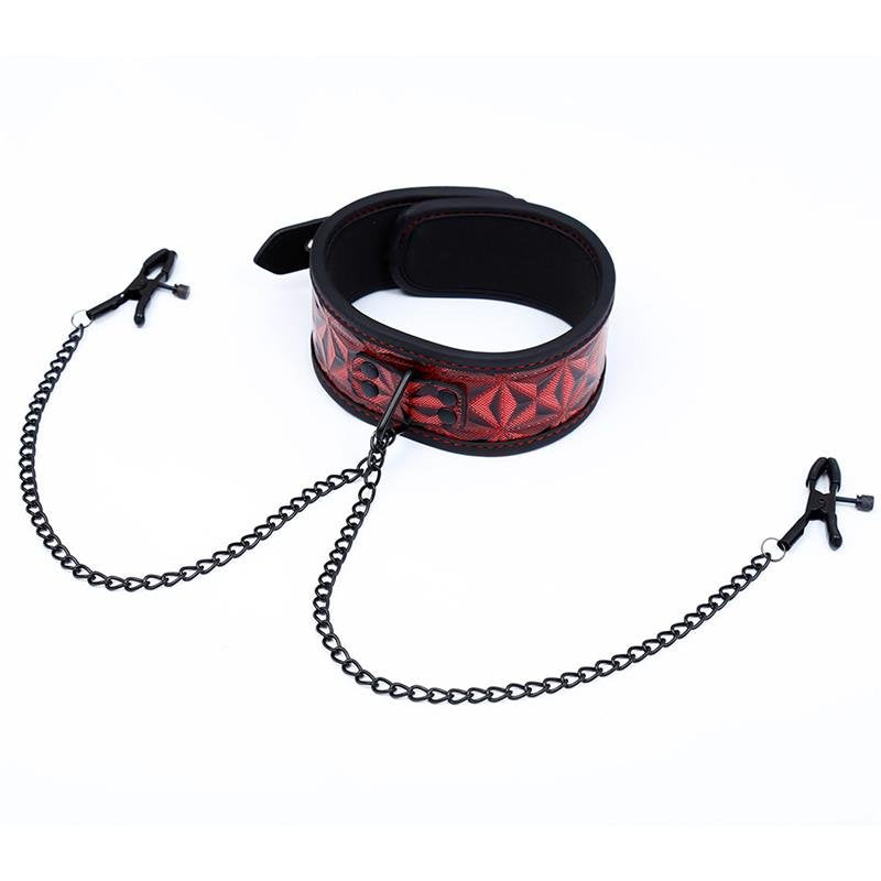 LINEA DIAMANTE llar con morsetti per capezzoli in pelle vegana diamantata