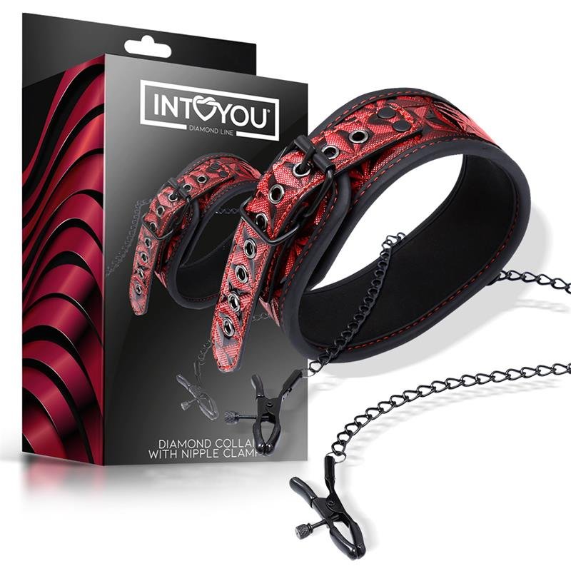 LINEA DIAMANTE llar con morsetti per capezzoli in pelle vegana diamantata