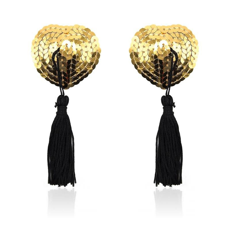 Copricapezzolo a forma di cuore con paillettes dorate LATETOBED BDSM LINE