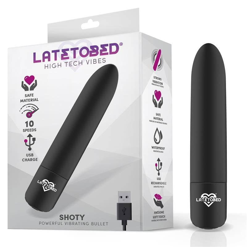 LATETOBED Shoty Vibrating Bullet USB 10 velocità Motore potente Nero