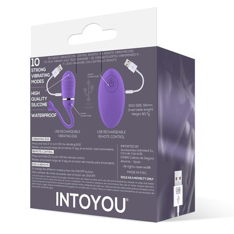 INTOYOU Uovo Vibrante con Telecomando Odise USB Silicone Viola