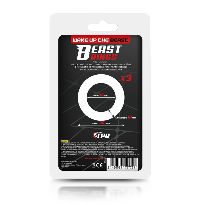 BEAST RINGS Set di 3 anelli per pene 3 colori 1,6 cm